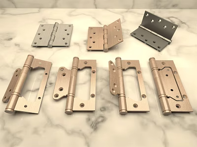 Various Metal Hinges With Different Designs On Marble Surface For Home Hardware 3d model