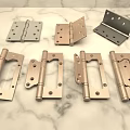 Various Metal Hinges With Different Designs On Marble Surface For Home Hardware 3d model