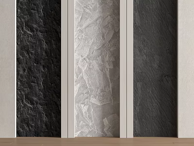 Textured Background Wall with Black Gray White Stone Panels for Interior Design 3d model