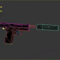 Classic Metal Pistol With Silencer And Wooden Grip Isolated On Dark Background