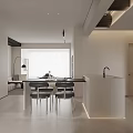 Modern Living Dining Room Interior With Digital Clock Black Decorative Figurine And Bar Stools