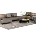 Modern L Shaped Grey Sofa Set With Round Coffee Table And Floor Lamp 3d model