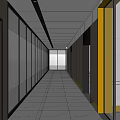 Modern Elevator Hallway Interior Design With Paneled Walls And Tiled Floor 3d model