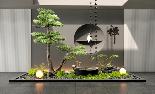 New Chinese Style Indoor Landscape Landscaping Courtyard Setches Landscape Setches Plant Landscaping Water Bowl Water Scene Bryophyte Rain Chain Pine 3d model