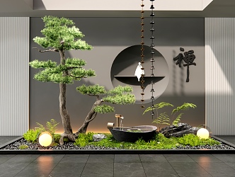 New Chinese Style Indoor Landscape Landscaping Courtyard Setches Landscape Setches Plant Landscaping Water Bowl Water Scene Bryophyte Rain Chain Pine 3d model