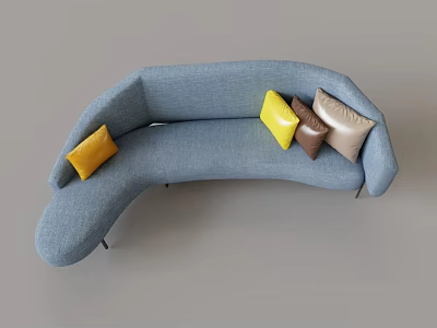 Modern Curved Blue Sectional Sofa With Colorful Cushions And Metal Legs 3d model