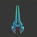 Blue Glowing 3D Modeled Weapon With Long Handle And Red Grip