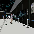 Modern Transportation Hub Interior With Ticket Gates Digital Screens And High Speed Train 3d model