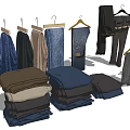 Assorted Color Pants With Various Styles Hanging And Folded For Wardrobe 3d model