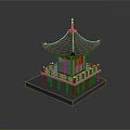 Traditional Asian Pavilion Architecture With Black Roof Green Pillars And White Railings