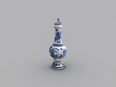 Blue and White Ceramic Vase with Traditional Dragon Pattern and Decorative Design 3d model