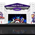 Live Stage Performance Featuring Performers Blue Lights Large Screens Guitarist Drummer And City Skyline