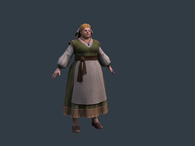 Game Movie Character In Traditional Costume With Green Vest White Long Sleeves Brown Belt And Headscarf 3d model