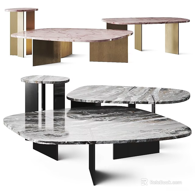 Modern Design Coffee Tables With Marble Tops And Metal Frames In Various Shapes 3d model 
