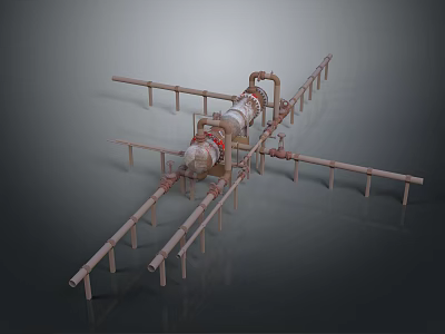 Industrial Metal Piping System With Multiple Connected Pipes And Support Structures 3d model