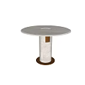 Round Dining Table With Concrete Top And Cylindrical Pedestal Brass Accent Modern Design