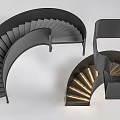 Modern Spiral Staircase Design Featuring Black Metal Steps And Integrated LED Lighting