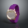 Purple Leather Strap Watch With Round Dial And Golden Bezel Design