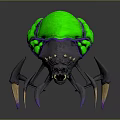 3D Sci Fi Creature With Green Carapace Blue Glowing Lines And Long Spiked Legs