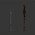 Intricately Designed Magical Staff Weapons With Ornate Carvings And Decorative Tips