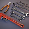 Red Pipe Wrench Orange Handle Pliers And Various Wrenches For Hardware Tools Home Repair