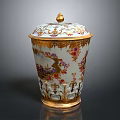 Elegant Porcelain Decorative Jar With Gold Trim And Floral Landscape Patterns