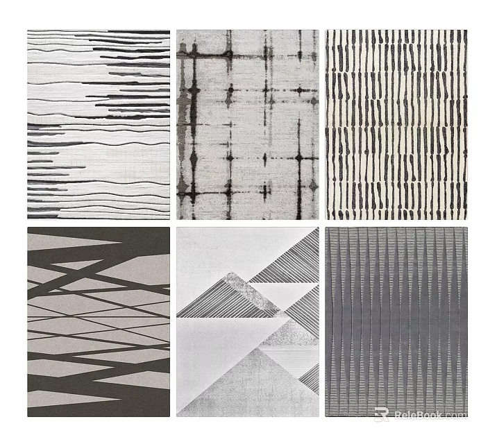 Square Rugs With Modern Geometric Patterns In Black White And Gray Tones 3d model