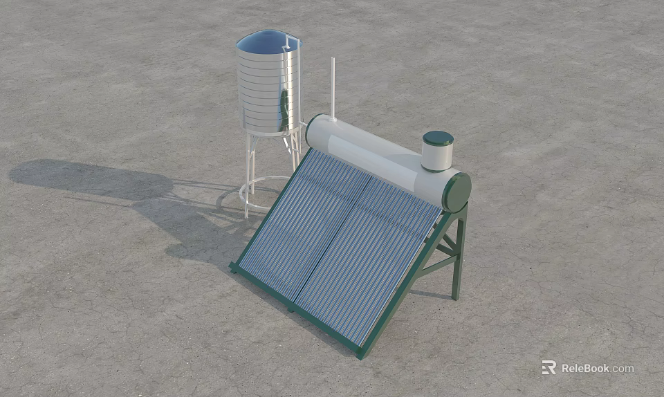 Industrial Solar Energy Equipment With Solar Collector Panel Water Storage Tank And Metal Frame 3d model 