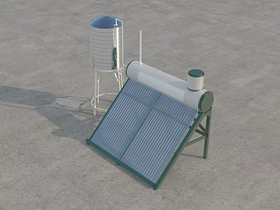 Industrial Solar Energy Equipment With Solar Collector Panel Water Storage Tank And Metal Frame 3d model