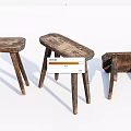 Old Wooden Stools In Various Conditions Intact And Broken On White Background