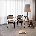 Single Rattan Chair In Modern Cozy Space With Floor Lamp And Small Round Table