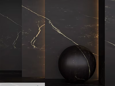 Modern Interior With Black Marble Sphere Wall Panels And Warm Lighting 3d model