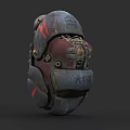 Sci-Fi Mechanical Weapon Featuring Gray Red Armor Metal Gears Bolts Worn Surface And Red Stripes