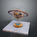 Transparent Sphere Featuring Ring Structure Earth Like Planet And Circular Ornament On Marble Base 3d model