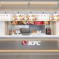 Modern KFC Restaurant Interior With Order Counter Digital Menu Screens And Brand Logo