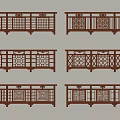 Traditional Chinese Wooden Railings With Carved Patterns And Multiple Decorative Designs