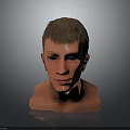 3D Human Head Model With Short Brown Hair Neutral Facial Expression Neck And Gray Background