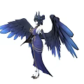 Mythical Woman With Large Blue Wings And Ornate Headdress In Elegant Outfit