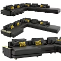 Light Gray Sectional Sofa with Multiple Cushions and Yellow Patterned Pillows in Modern Design 3d model