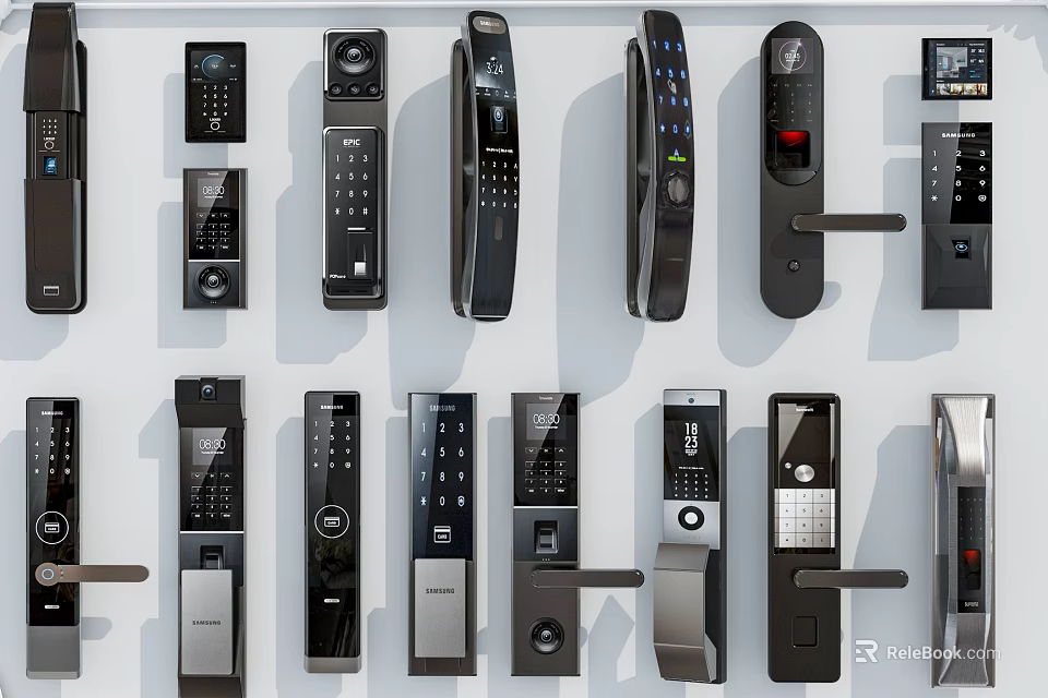 Various Modern Smart Door Handles With Stylish Electronic Designs And Home Security Features 3d model 