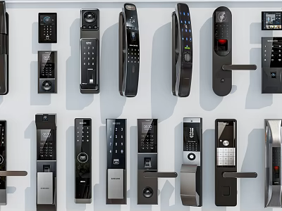 Various Modern Smart Door Handles With Stylish Electronic Designs And Home Security Features 3d model