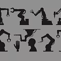 Various Robotic Arm Silhouettes With Mechanical Hands And Industrial Poses