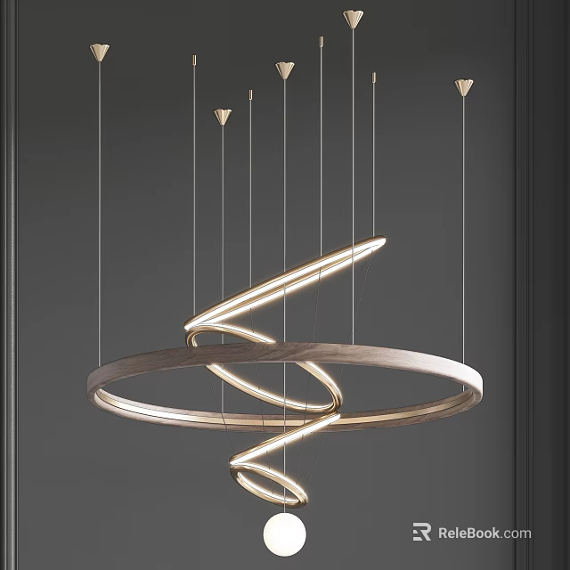 Modern Spiral Metal Chandelier With Circular Frame For Stylish Living Room 3d model 