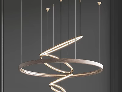 Modern Spiral Metal Chandelier With Circular Frame For Stylish Living Room 3d model