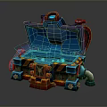 Vibrant Blue Red Mechanical Storage Box With Open Lid And Modern Household Design