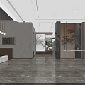 Modern Hotel Lobby Interior With Marble Floor Hanging Pendant Lights Front Desk And Decorative Paintings