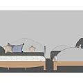 Twin Children's Beds With White Headboard Wooden Frame And Star Pillows