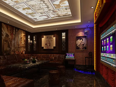 Luxurious KTV Interior Design With Leather Sofa Song Selection Screen Decorative Paintings And Ambient Lighting 3d model