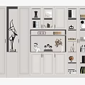 Modern White Bookcase With Glass Doors Multiple Compartments And Decorative Items 3d model