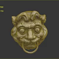 Vintage Metal Lion Head Door Knocker With Carved Mane And Ring Details